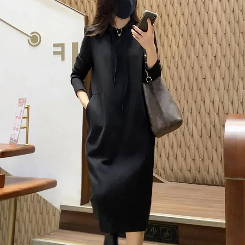 Fashion hooded sweatshirt solid color casual dress