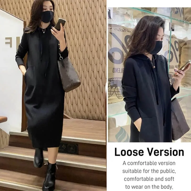 Fashion hooded sweatshirt solid color casual dress