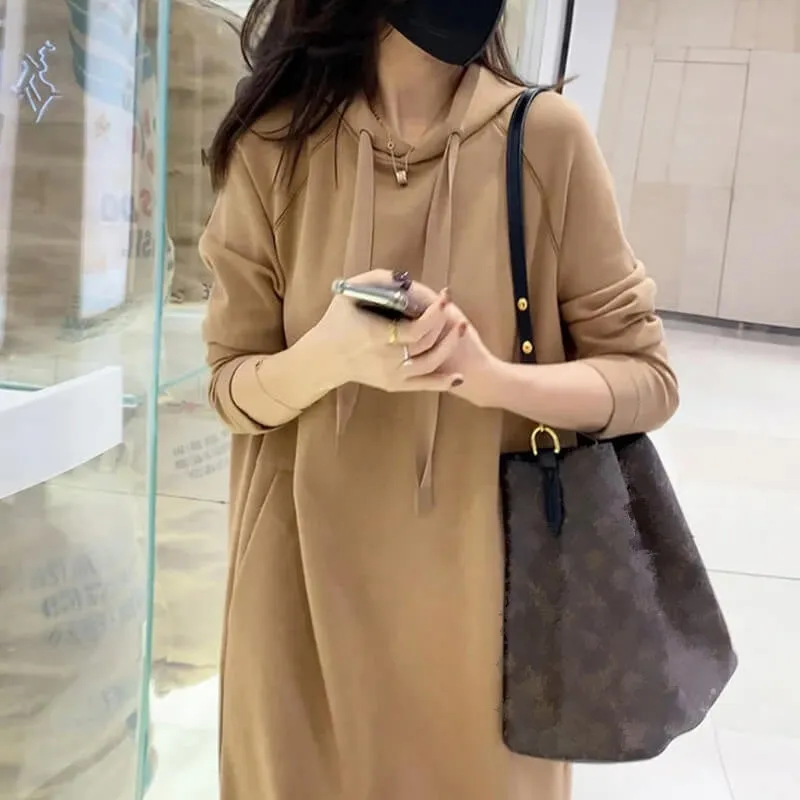 Fashion hooded sweatshirt solid color casual dress