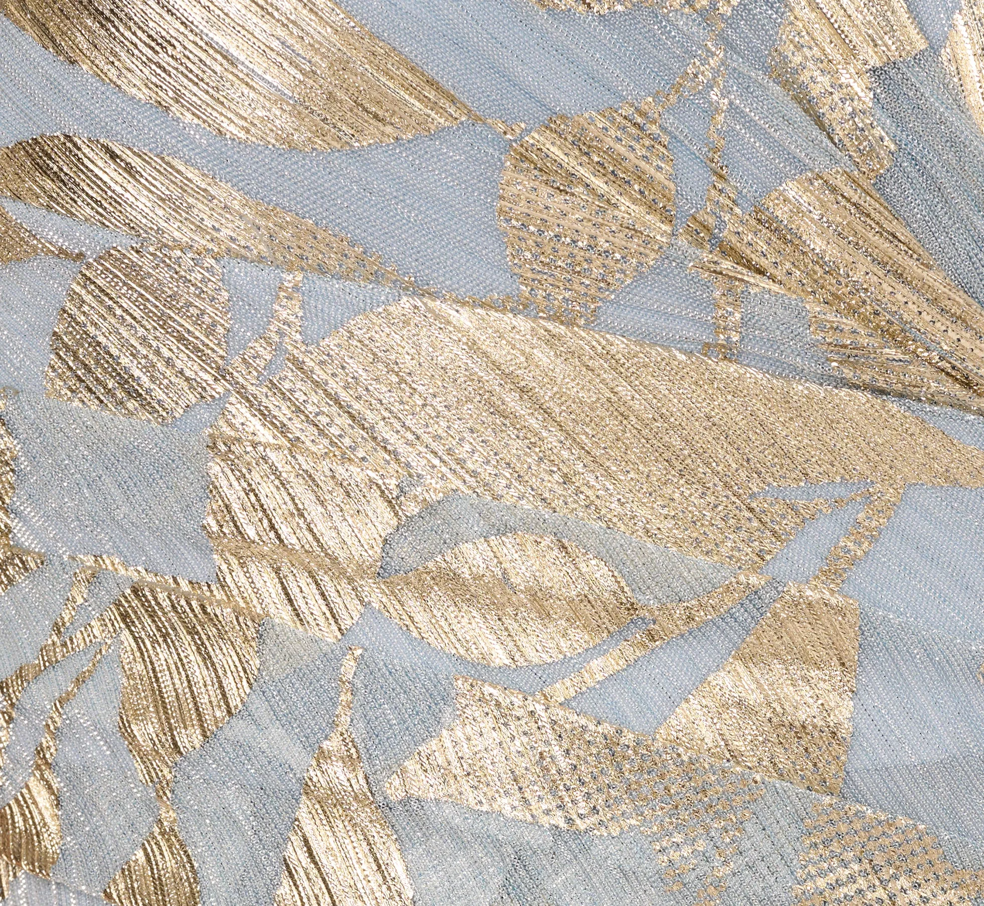 Light Blue Gold Draped Foil Leaf Short Sleeve Gown - Enhanced Title