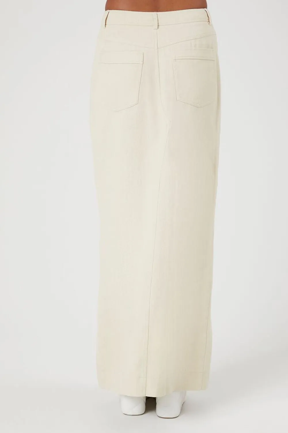 Forever 21 Long Twill Skirt with Split Hem, Ivory