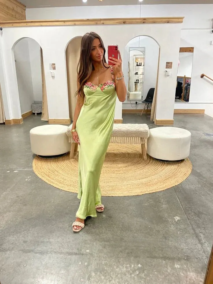 Formal Wear Dresses Green Spaghetti Straps Embroidery Long Party Dress Prom Dresses Shops Formal Women's Dresses