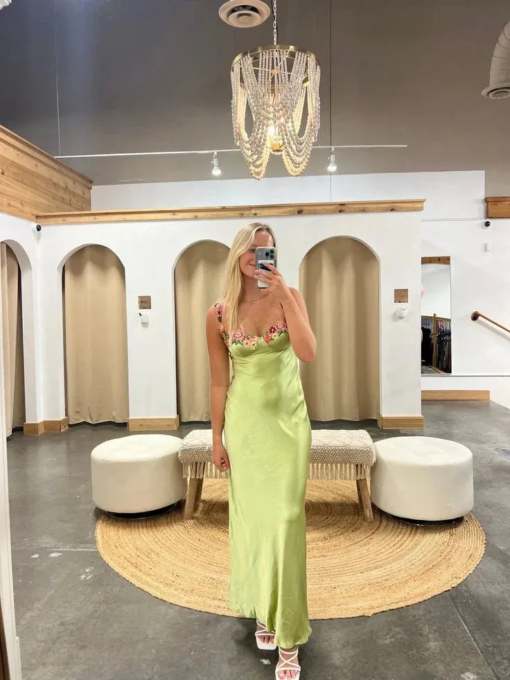 Formal Wear Dresses Green Spaghetti Straps Embroidery Long Party Dress Prom Dresses Shops Formal Women's Dresses