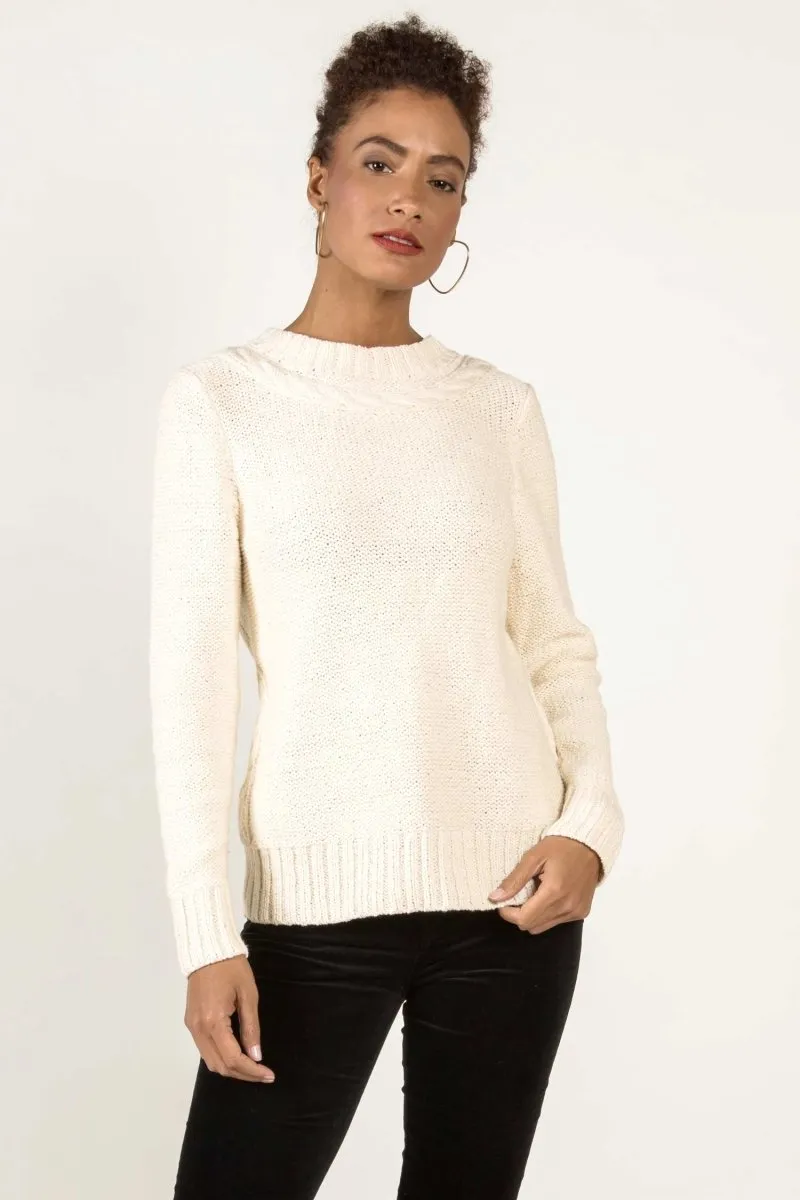 Frise Cable Crew in Ivory
