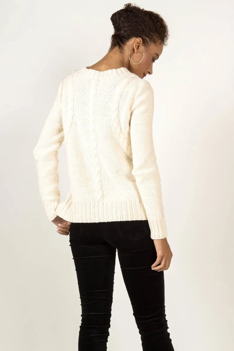 Frise Cable Crew in Ivory