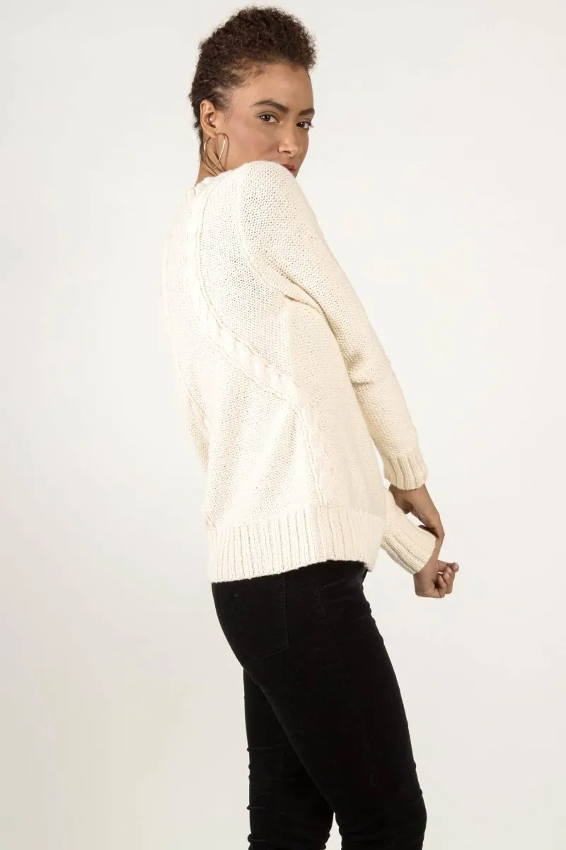 Frise Cable Crew in Ivory