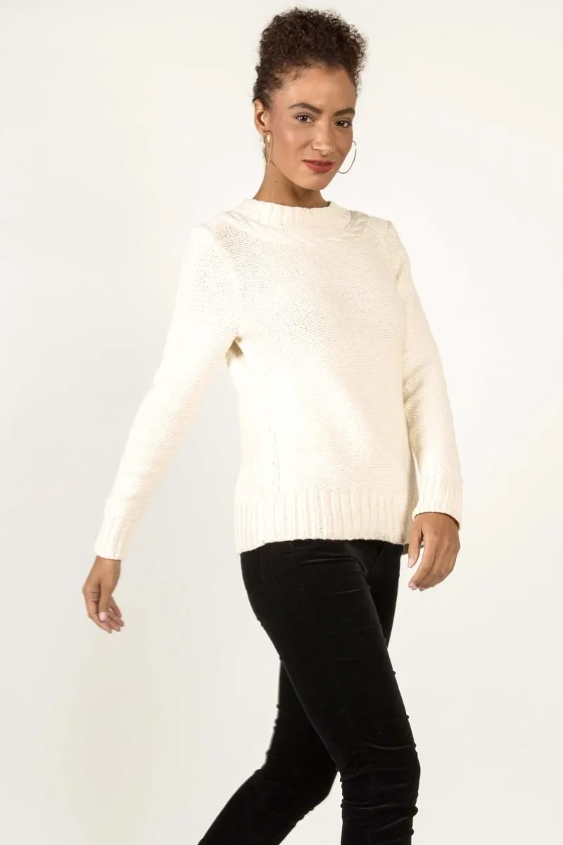 Frise Cable Crew in Ivory