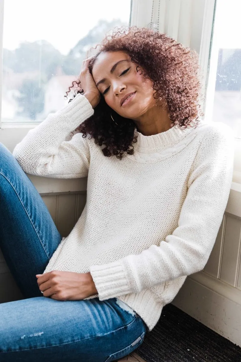 Frise Cable Crew in Ivory