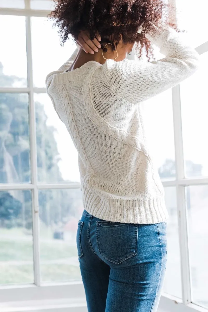 Frise Cable Crew in Ivory
