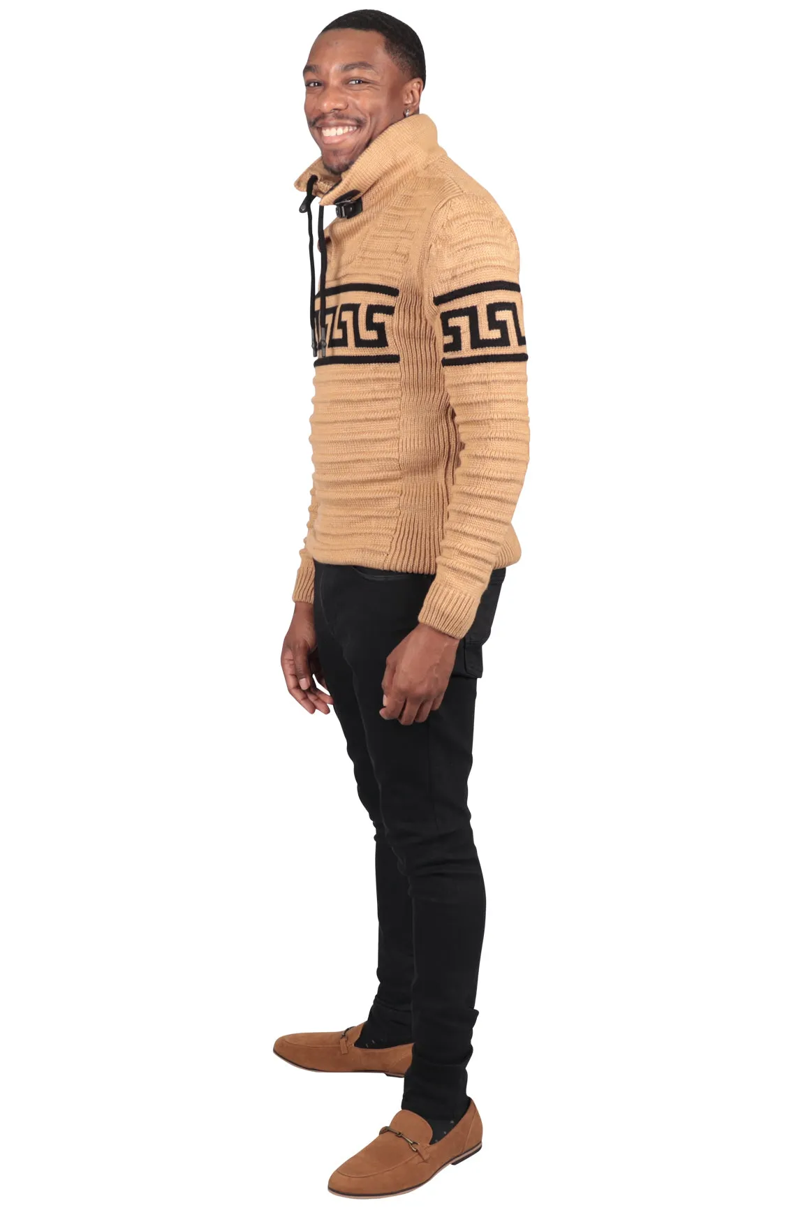 Greek Style Ribbed Fitted Sweater, Tan or Red