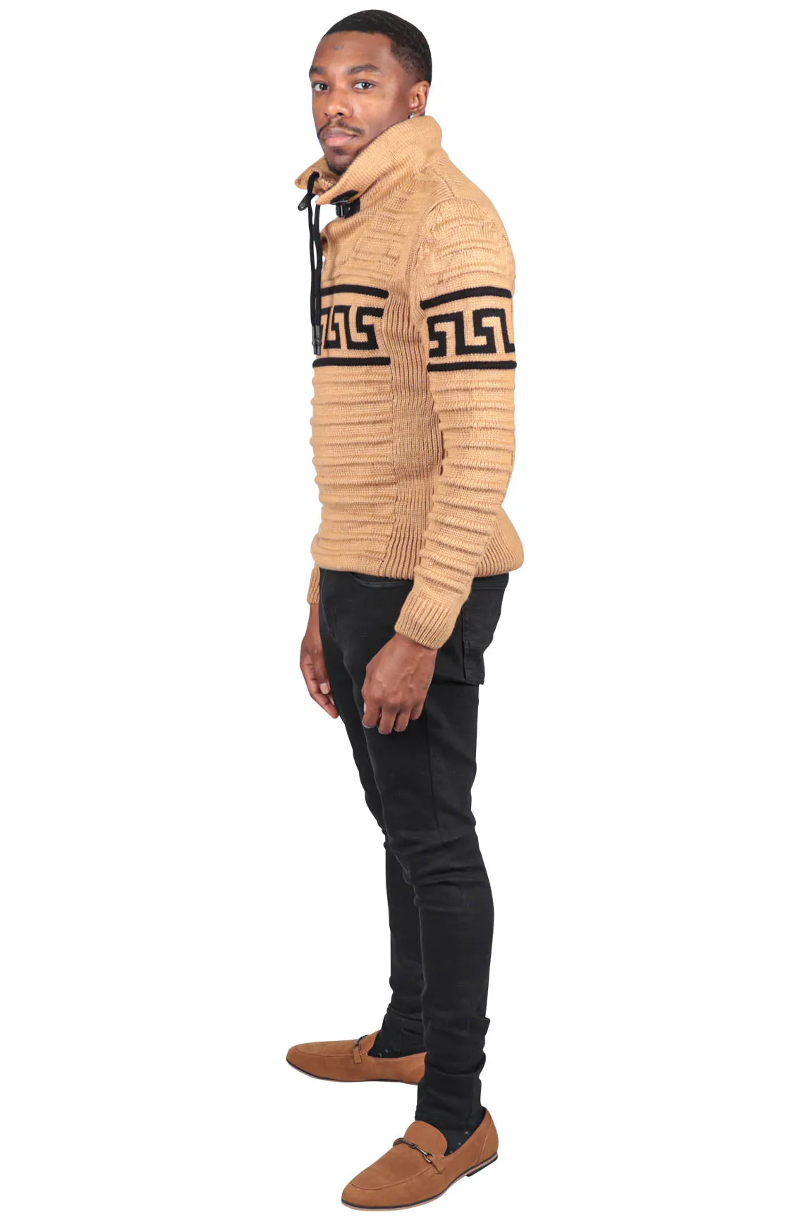 Greek Style Ribbed Fitted Sweater, Tan or Red