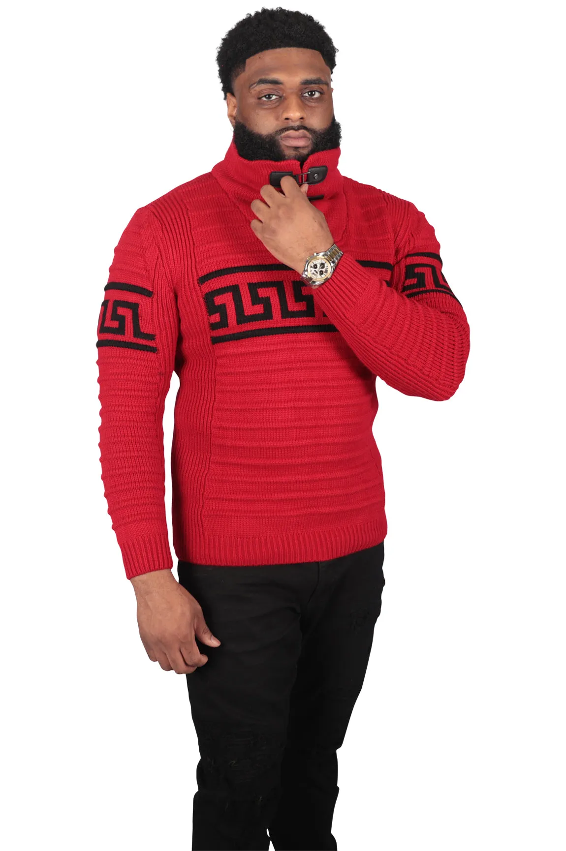 Greek Style Ribbed Fitted Sweater, Tan or Red