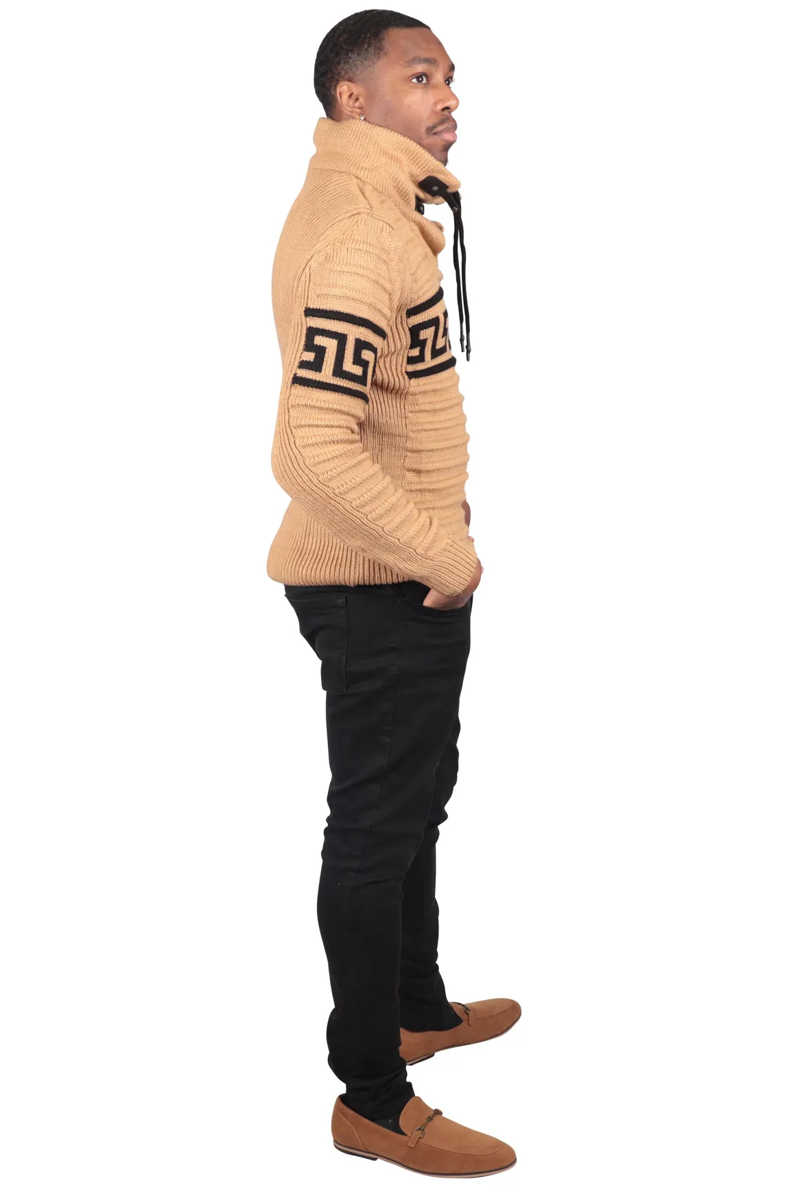 Greek Style Ribbed Fitted Sweater, Tan or Red