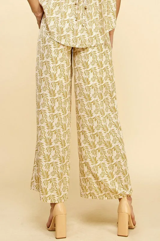 Green Multi Floral Print Wide-Leg Pants