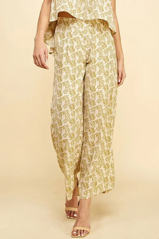 Green Multi Floral Print Wide-Leg Pants