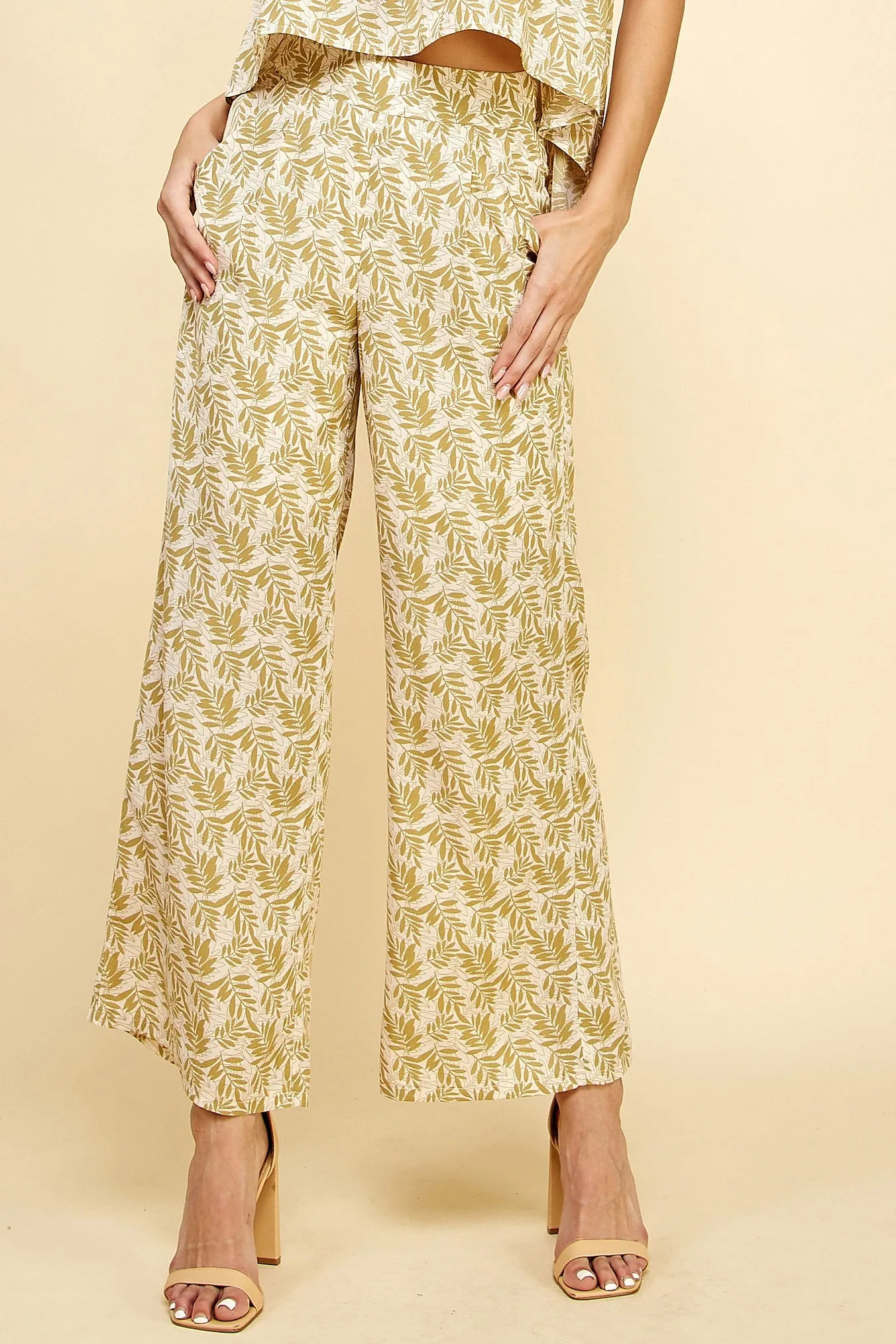 Green Multi Floral Print Wide-Leg Pants