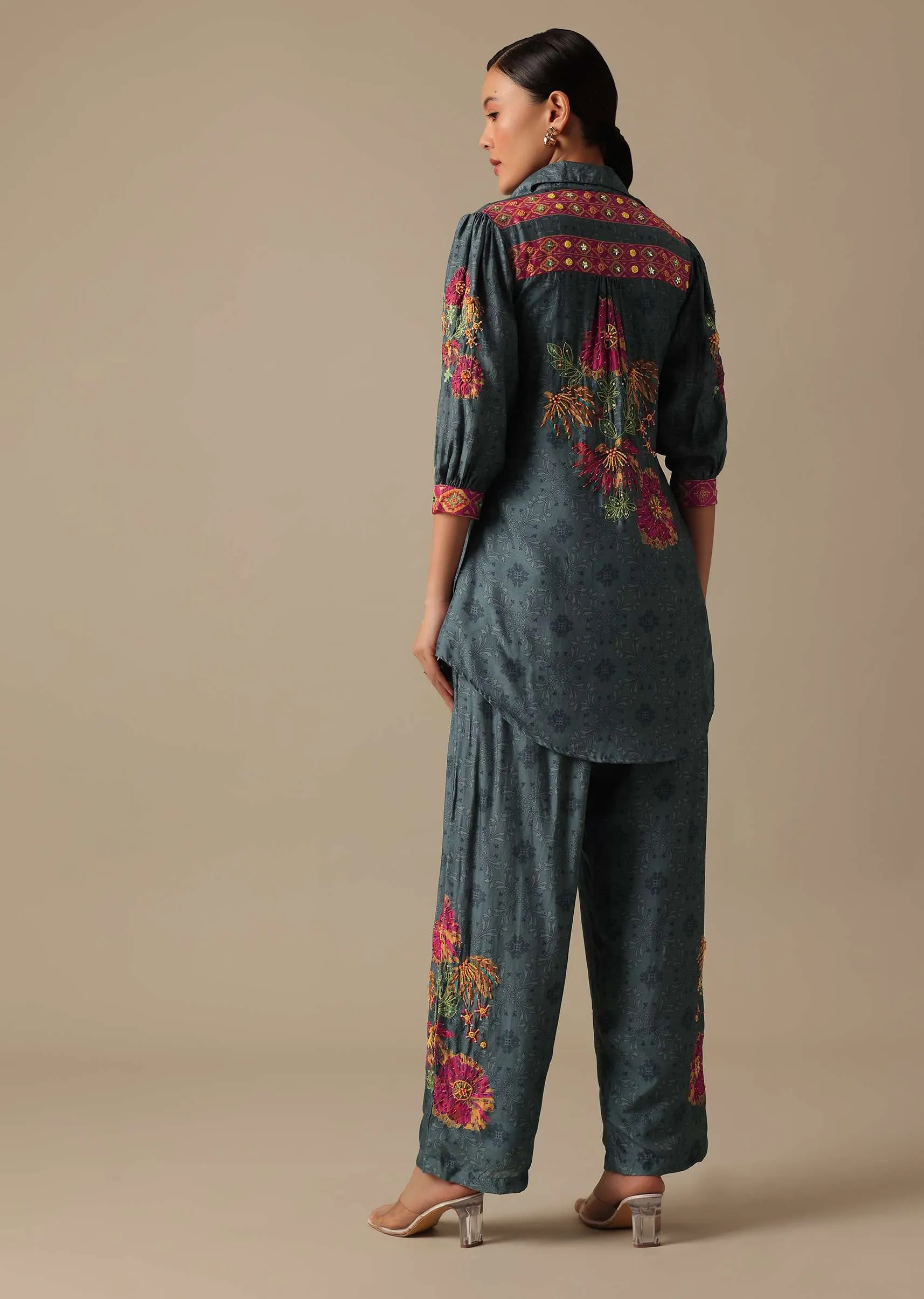 Grey co ord set With Bead Work