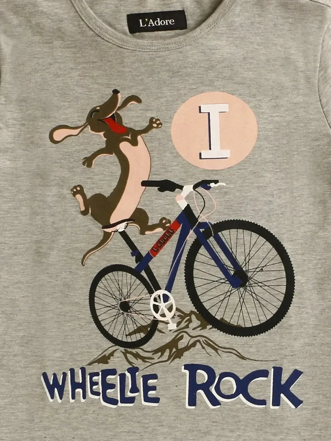 Kids Grey Bicycle Printed Round Neck T-shirt