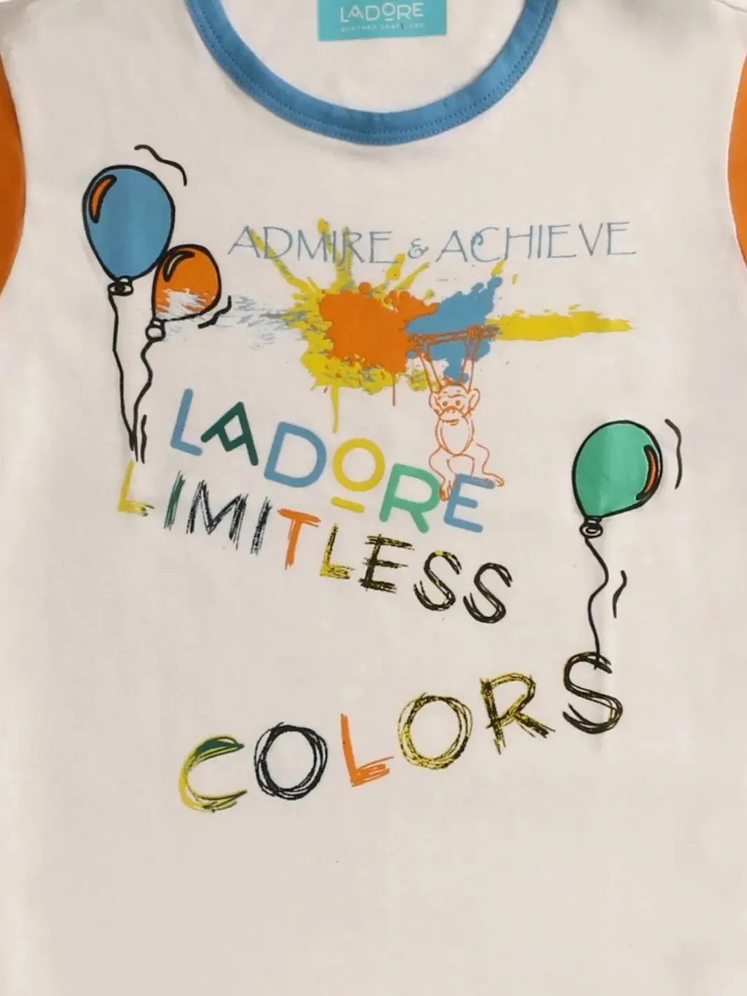 Kids White Balloon Printed Round Neck T-shirt