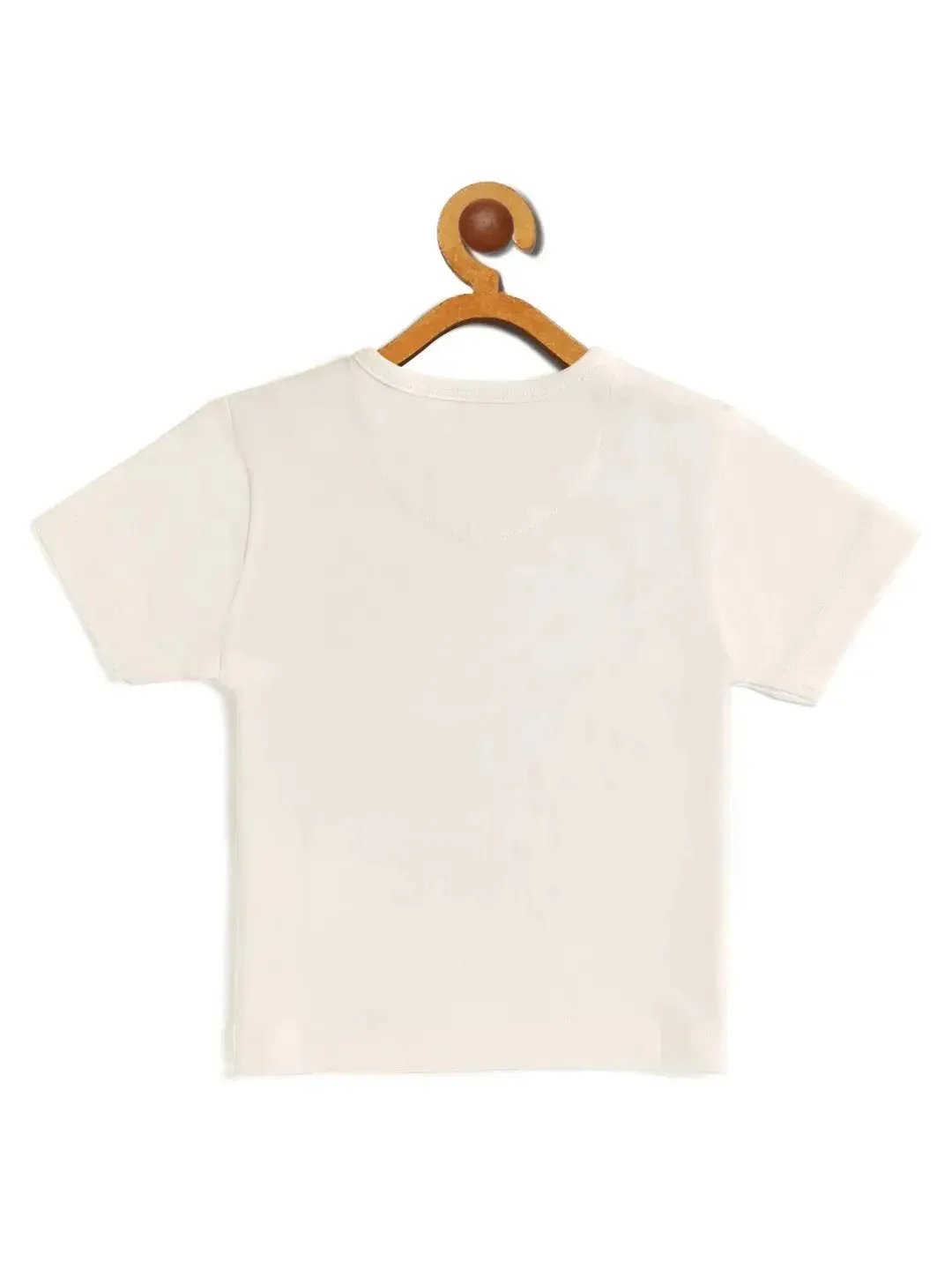 Kids White Galaxy Printed Round Neck Cotton T-shirt
