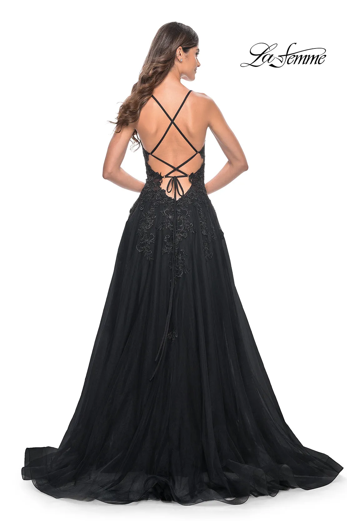 La Femme 32022 A-Line Tulle with Rhinestone