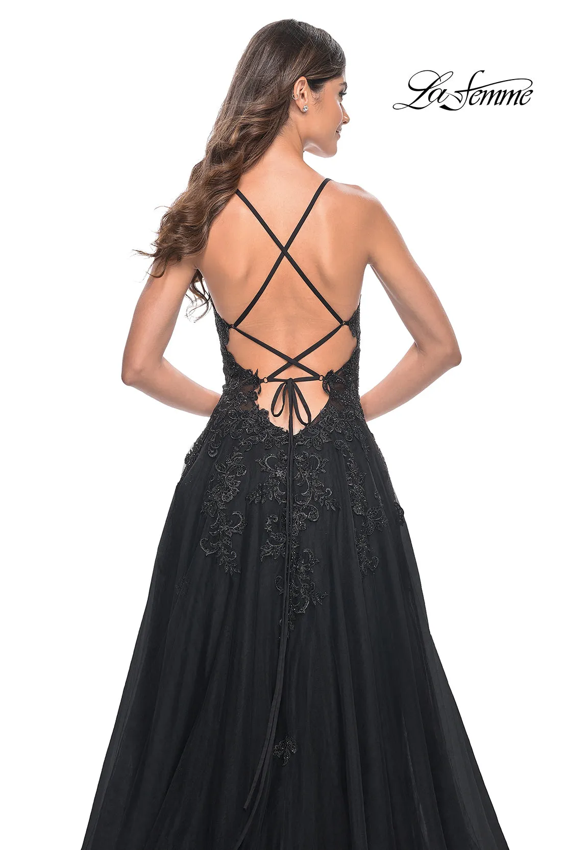 La Femme 32022 A-Line Tulle with Rhinestone