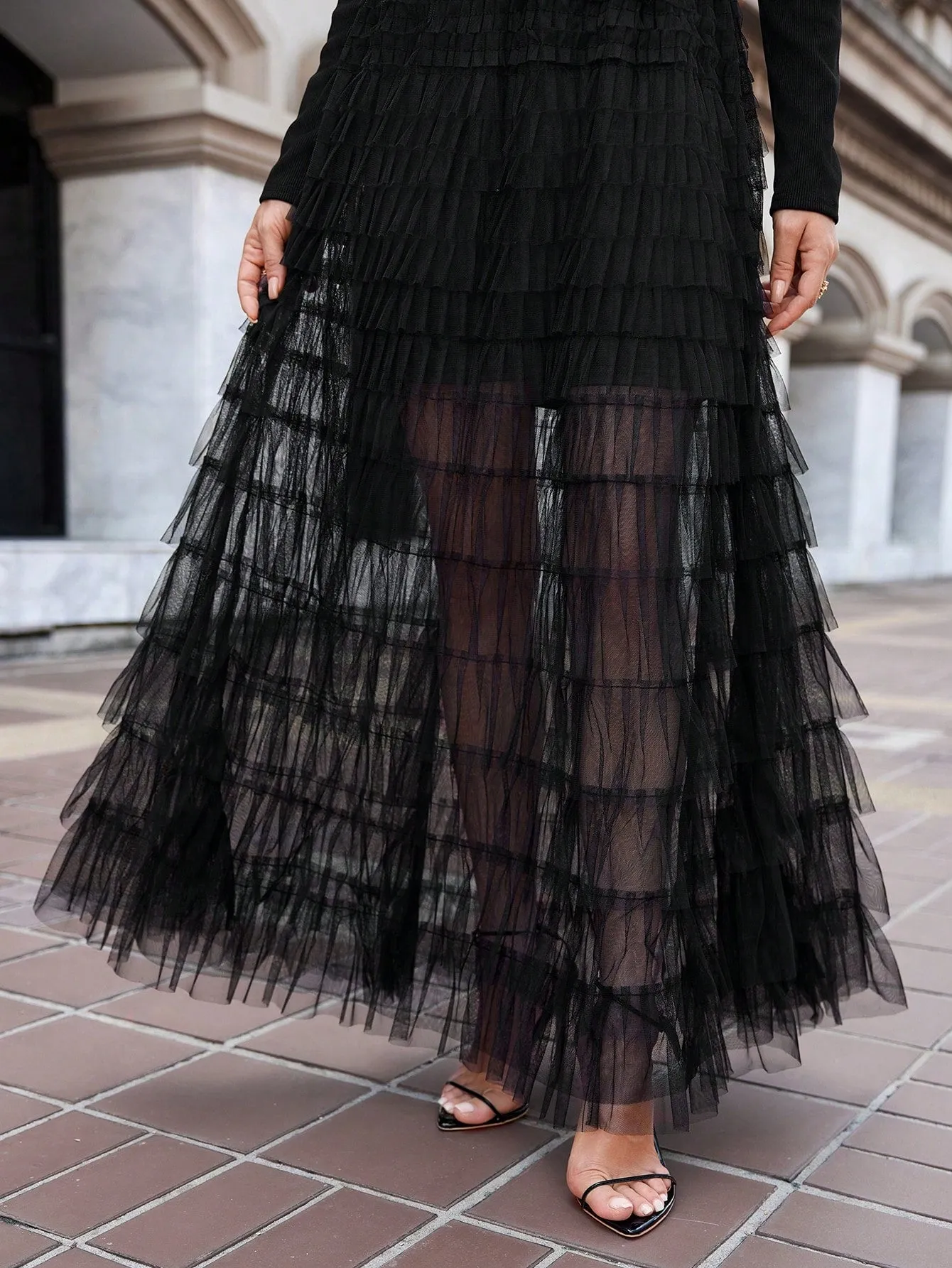 Long Sleeve Mesh Contrast Dress
