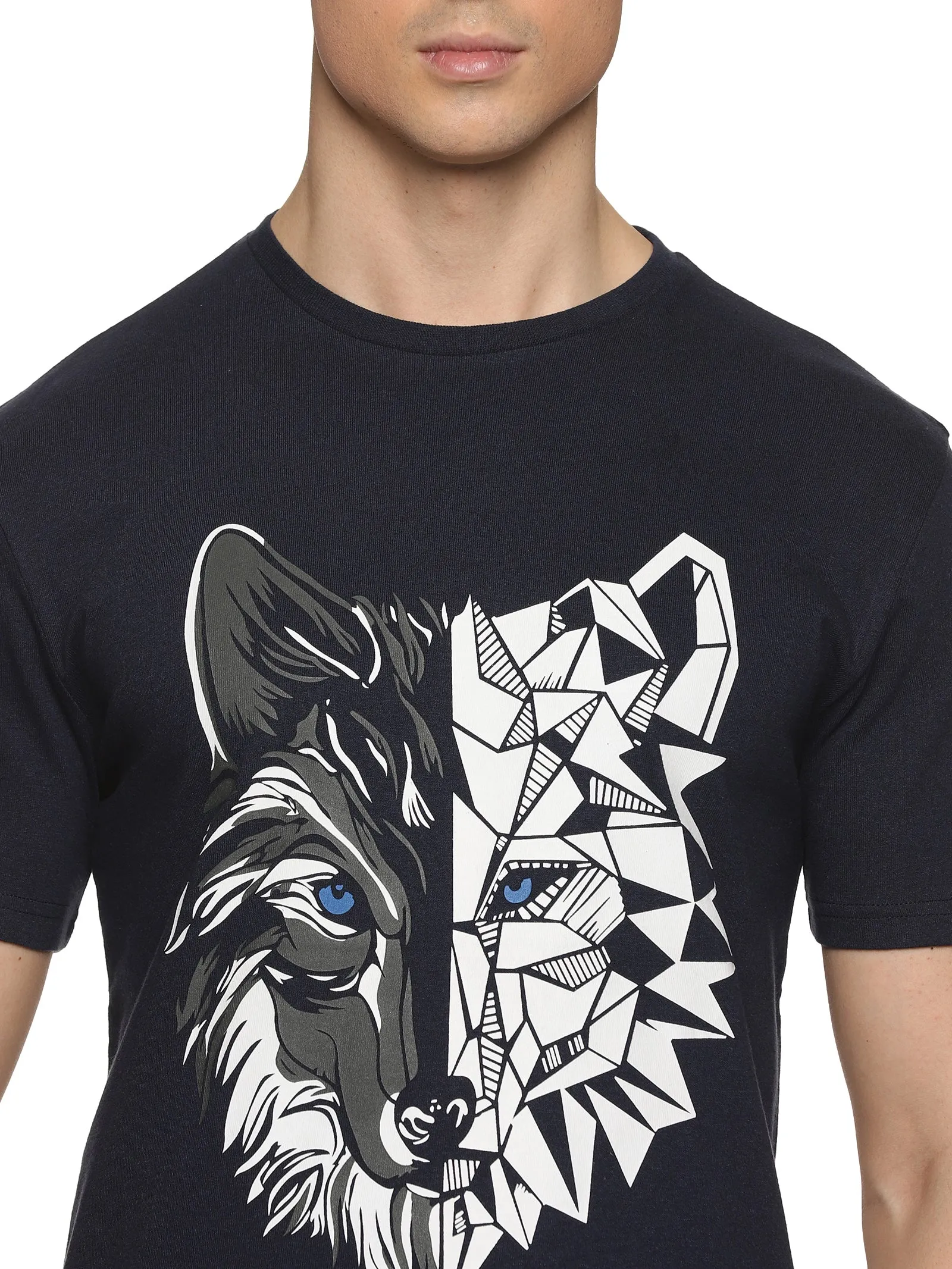 Men Black Printed Trendy Round Neck Organic Cotton Half Sleeve Casual T-Shirt