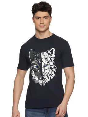 Men Black Printed Trendy Round Neck Organic Cotton Half Sleeve Casual T-Shirt