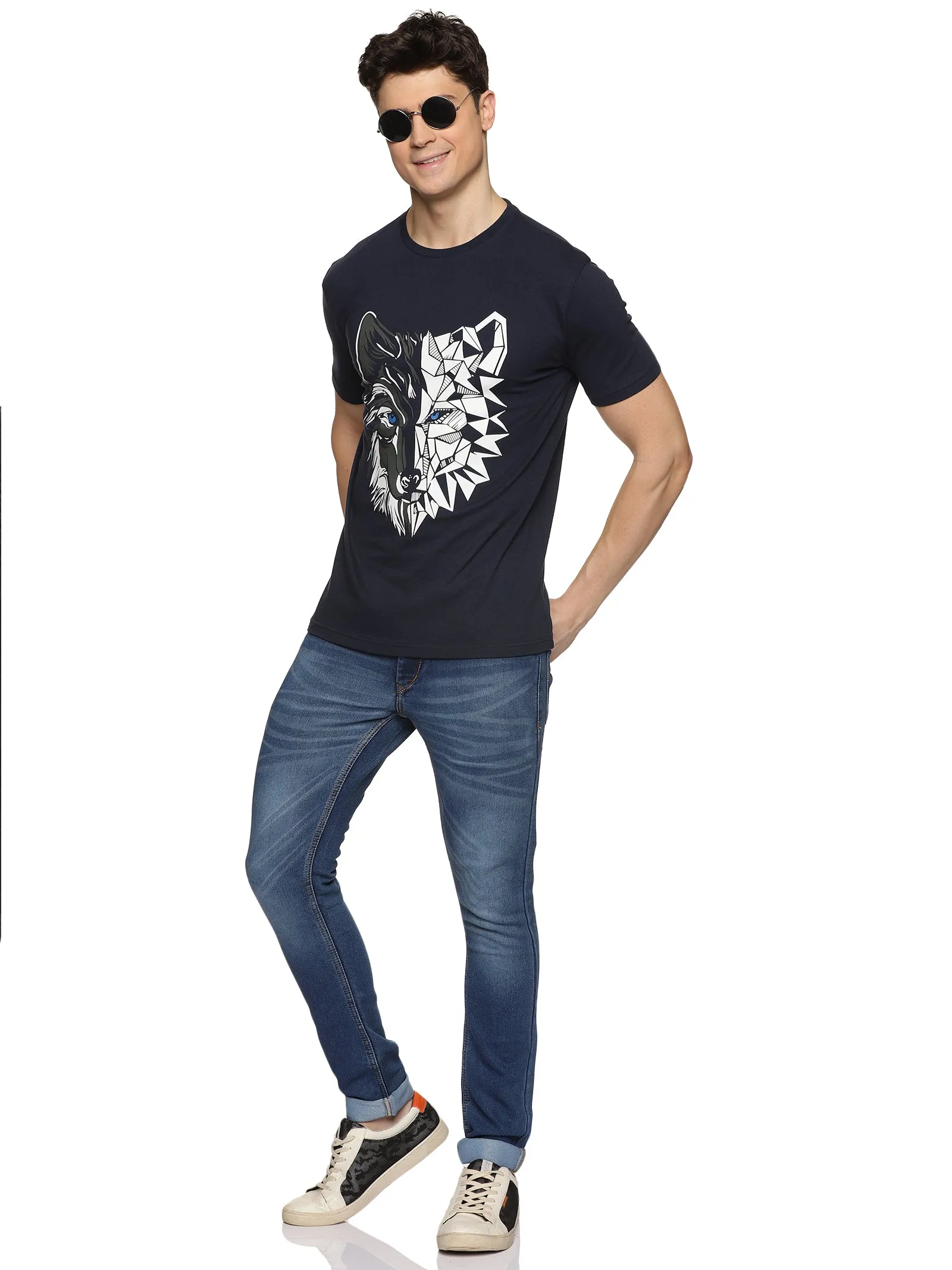 Men Black Printed Trendy Round Neck Organic Cotton Half Sleeve Casual T-Shirt