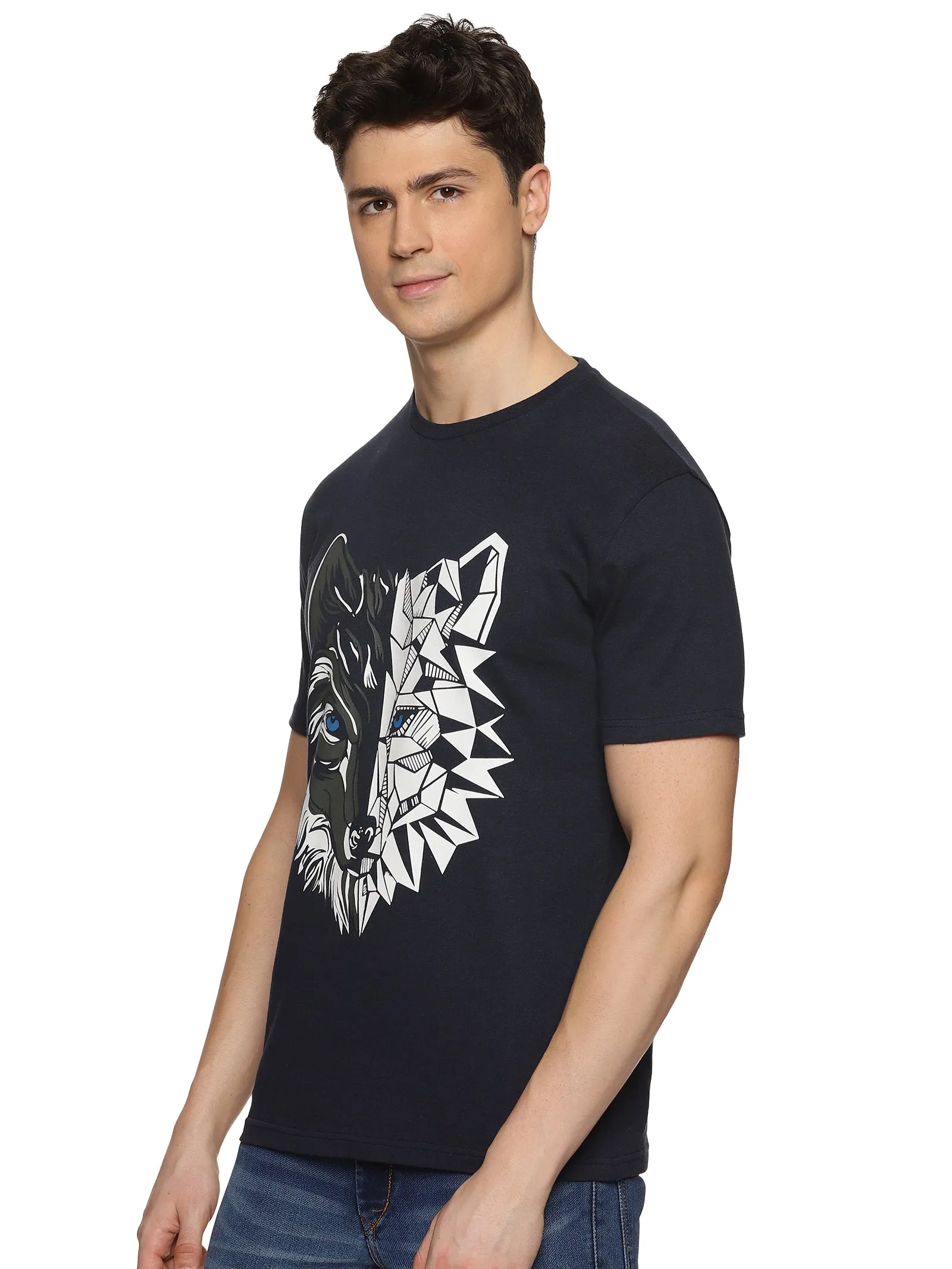 Men Black Printed Trendy Round Neck Organic Cotton Half Sleeve Casual T-Shirt