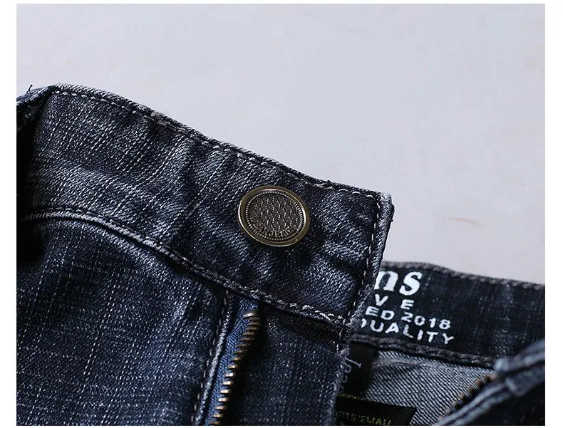 Men's Jeans Casual Straight Stretch Classic Blue Black Denim Trousers