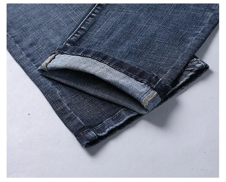 Men's Jeans Casual Straight Stretch Classic Blue Black Denim Trousers