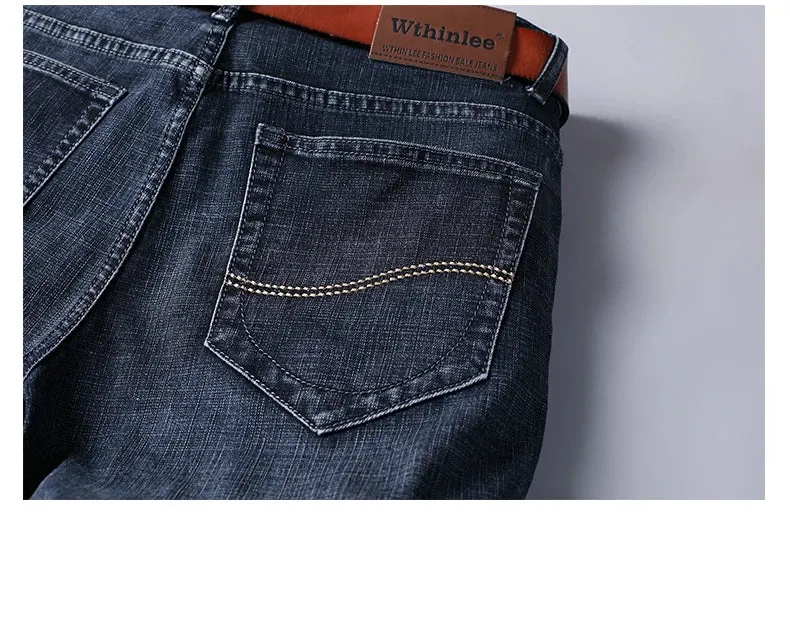 Men's Jeans Casual Straight Stretch Classic Blue Black Denim Trousers