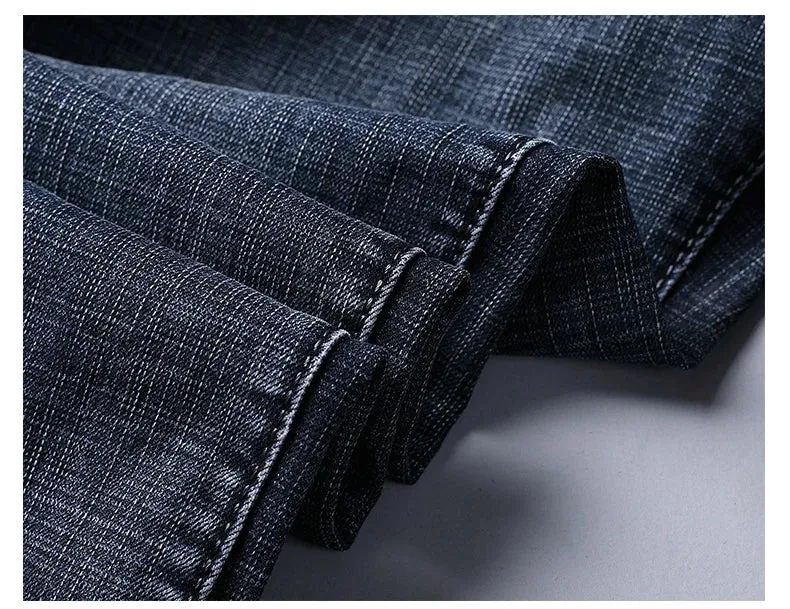 Men's Jeans Casual Straight Stretch Classic Blue Black Denim Trousers