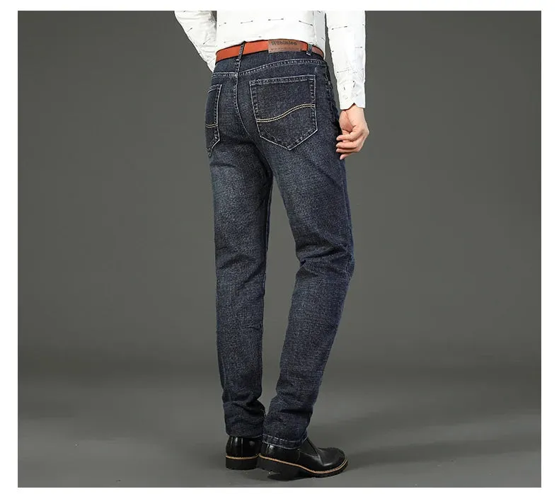 Men's Jeans Casual Straight Stretch Classic Blue Black Denim Trousers