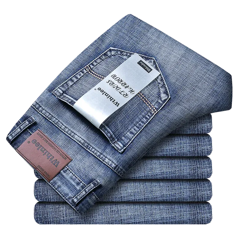 Men's Jeans Casual Straight Stretch Classic Blue Black Denim Trousers
