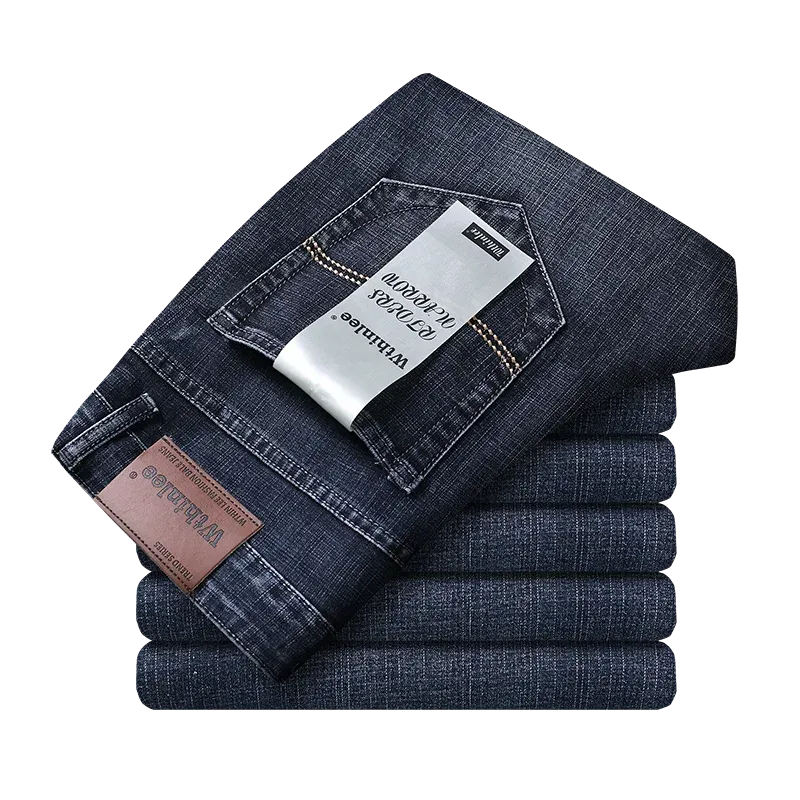 Men's Jeans Casual Straight Stretch Classic Blue Black Denim Trousers