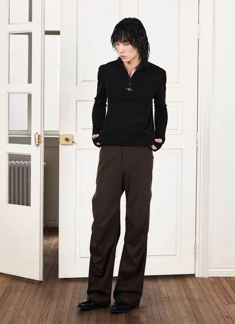 Multi-pleated Straight Casual Pants