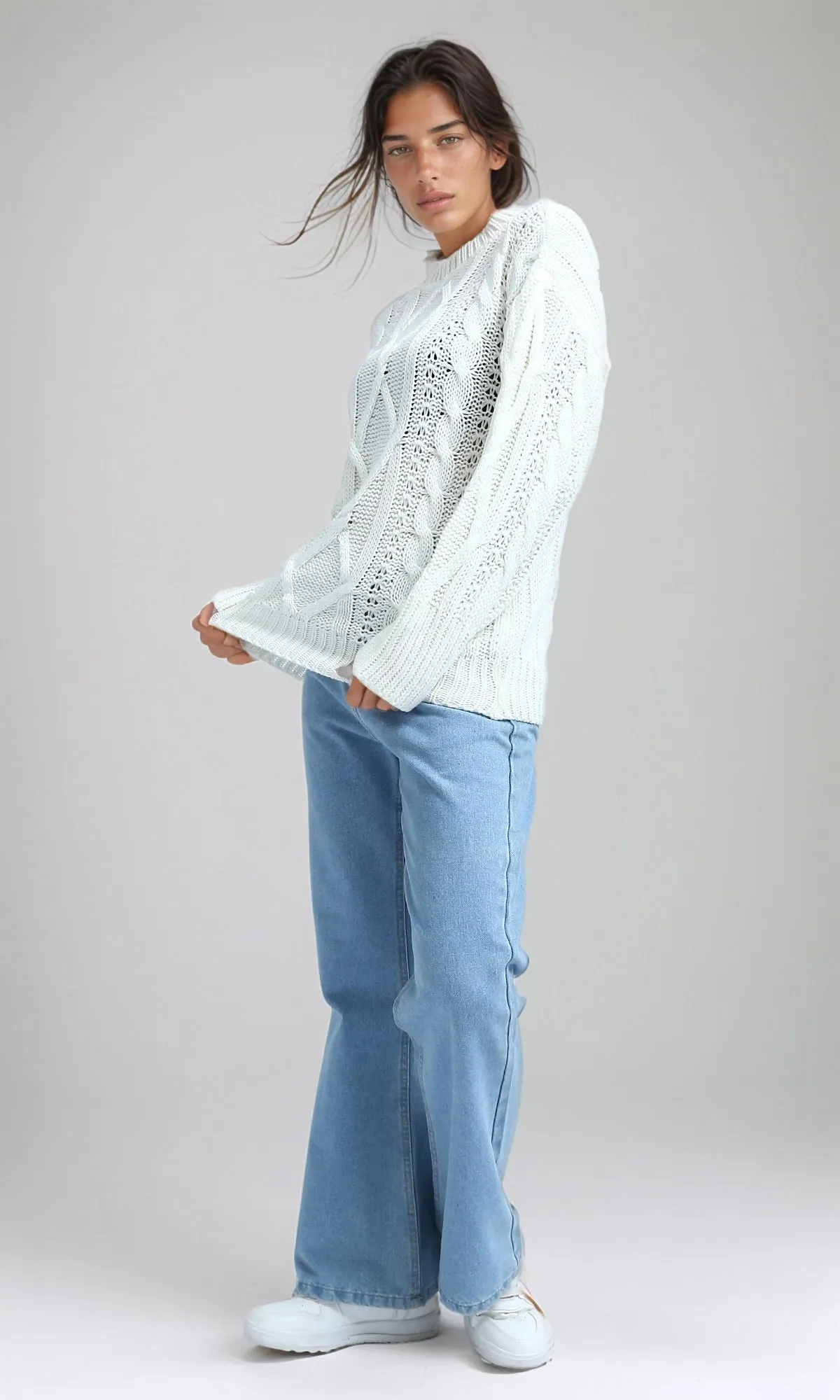 O192851 - Oversize Pullover with Curl Stitch - Off-White