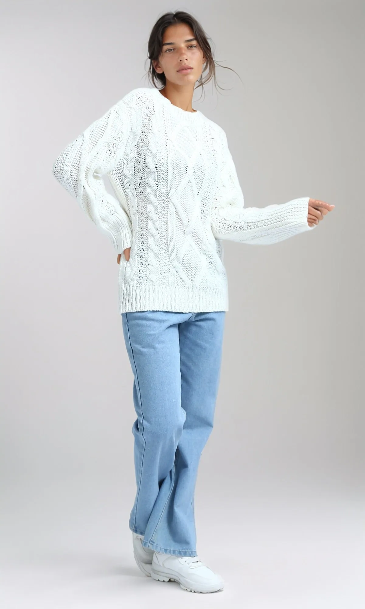 O192851 - Oversize Pullover with Curl Stitch - Off-White