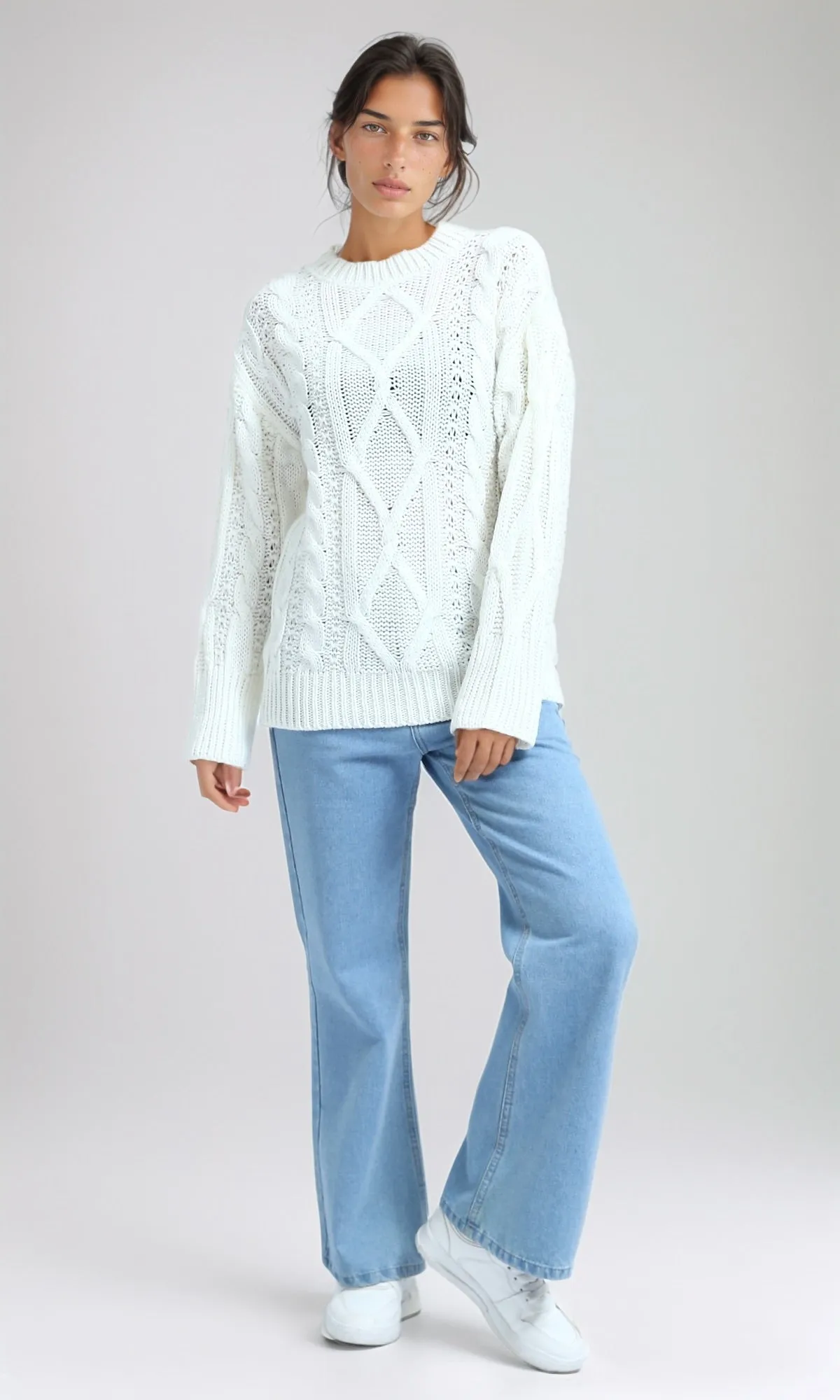 O192851 - Oversize Pullover with Curl Stitch - Off-White