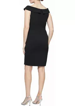 Off Shoulder Dress with Broach | Black