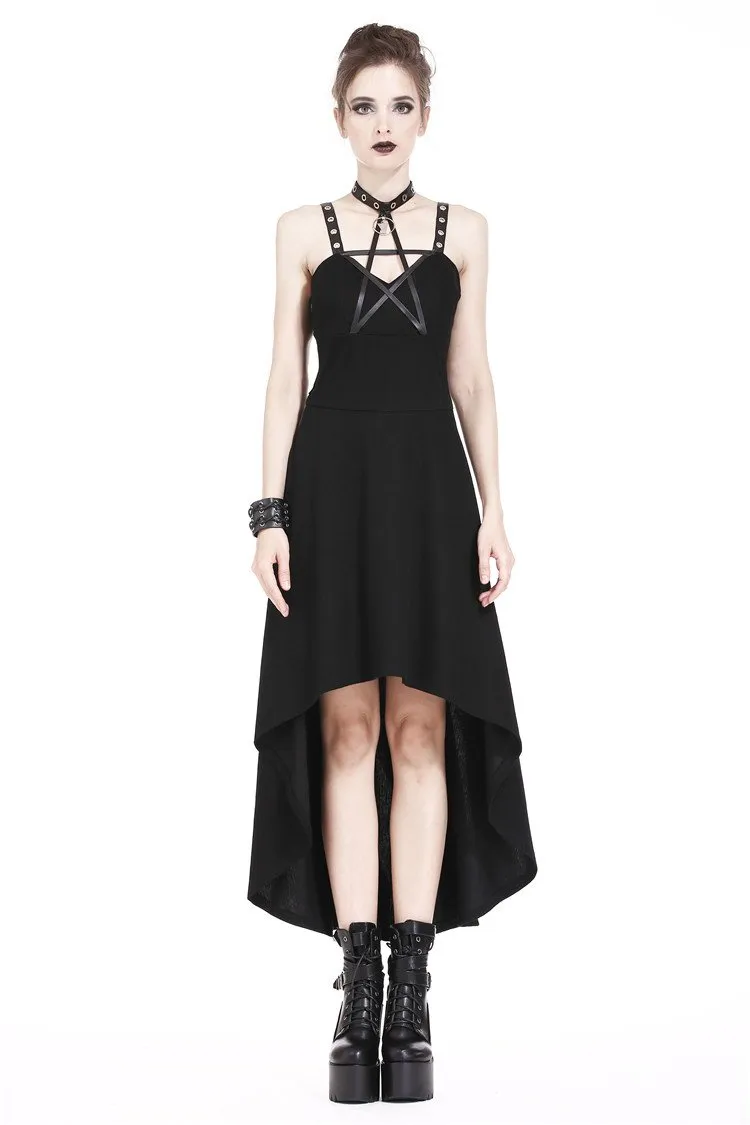 Punk knitted high-low dress with leather star across neck DW184