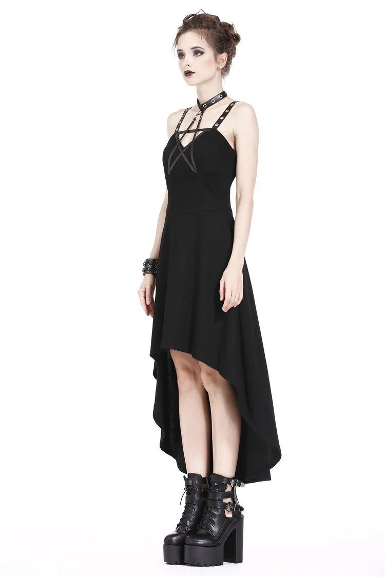 Punk knitted high-low dress with leather star across neck DW184
