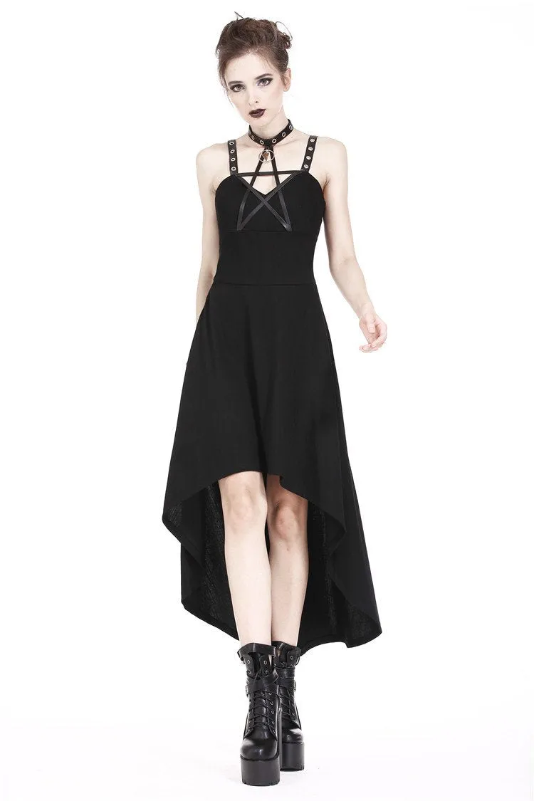 Punk knitted high-low dress with leather star across neck DW184