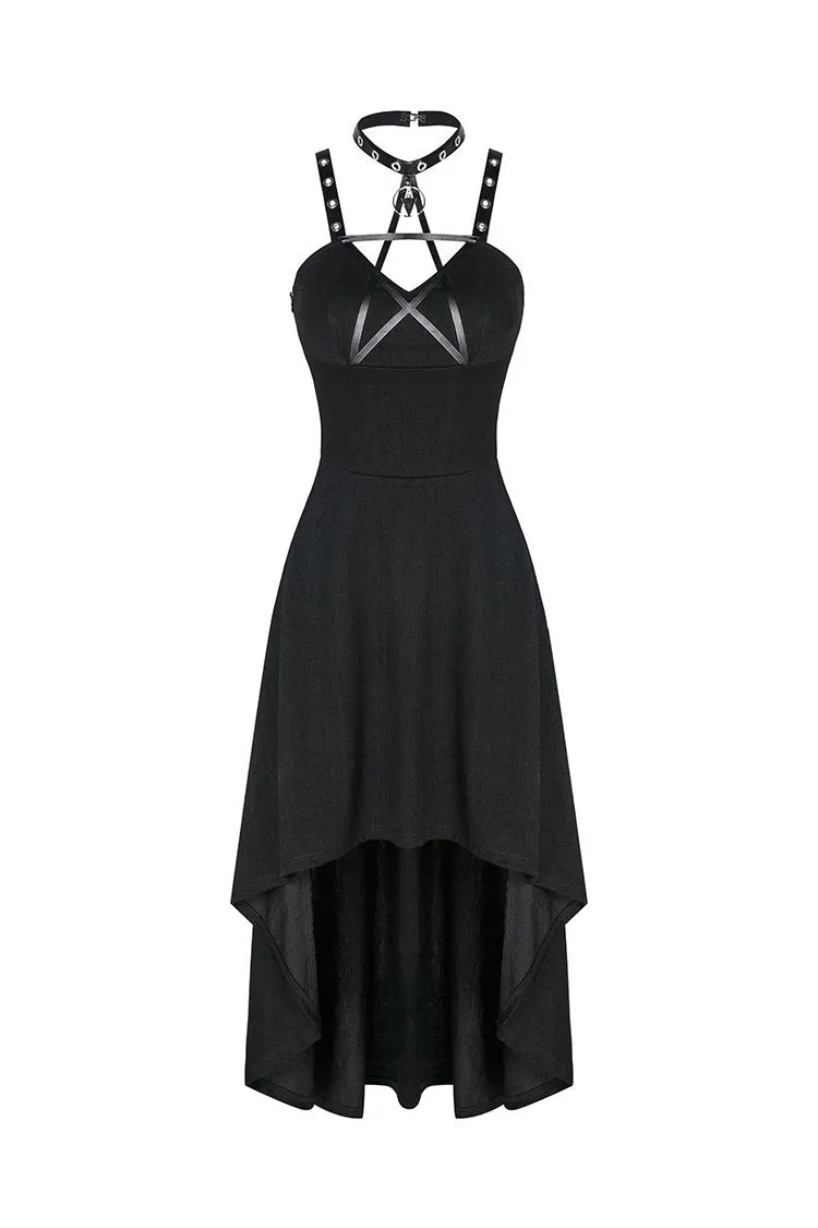 Punk knitted high-low dress with leather star across neck DW184