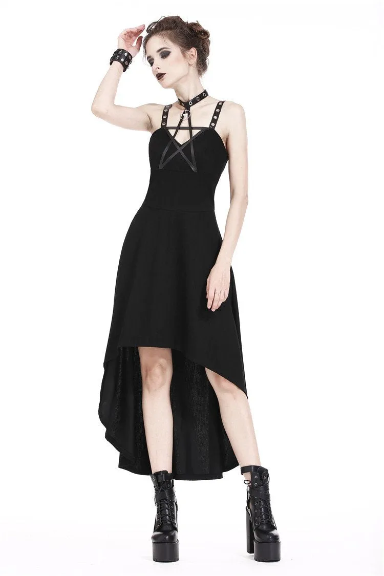 Punk knitted high-low dress with leather star across neck DW184