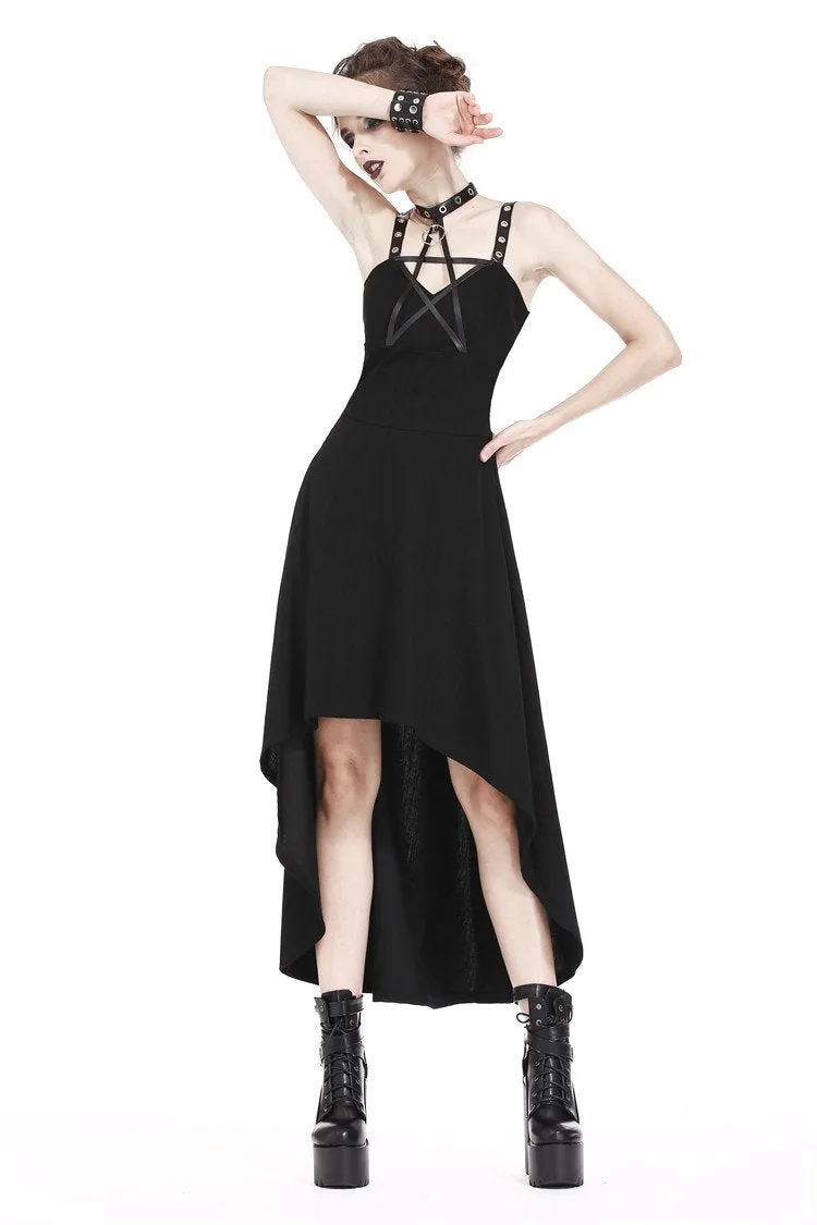 Punk knitted high-low dress with leather star across neck DW184