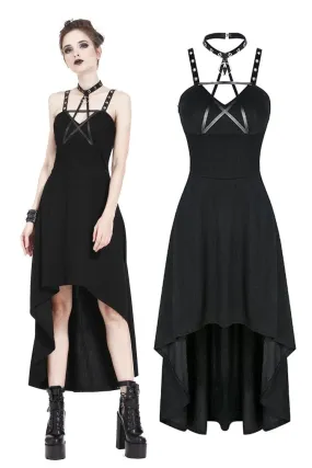 Punk knitted high-low dress with leather star across neck DW184